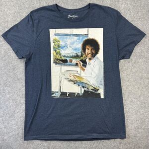 Bob Ross Shirt Mens Large Blue Painter At Easel Art Graphic Tee Tagless